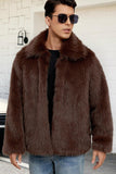 Black Fluffy Faux Fur Lapel Short Winter Men's Coat