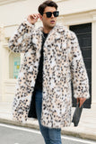White Leopard Notched Lapel Long Faux Fur Winter Men's Coat