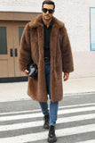 Brown Fluffy Faux Fur Lapel Long Winter Men's Coat