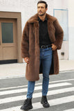 Brown Fluffy Faux Fur Lapel Long Winter Men's Coat