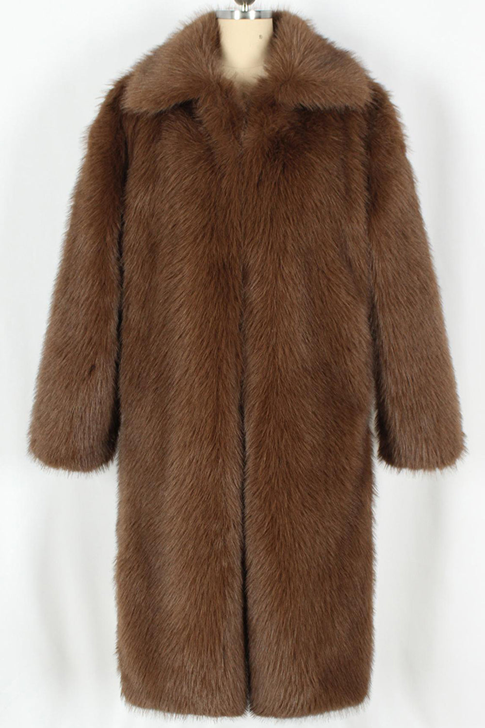 Brown Fluffy Faux Fur Lapel Long Winter Men's Coat