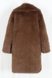 Brown Faux Fur Notched Lapel Long Men's Winter Coat