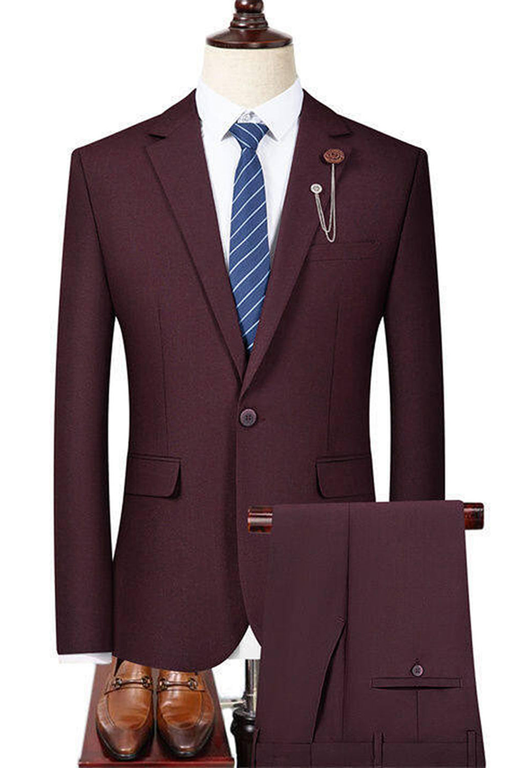 Dark Red Notched Lapel One Button 2-Piece Men's Suits
