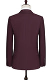 Dark Red Notched Lapel One Button 2-Piece Men's Suits