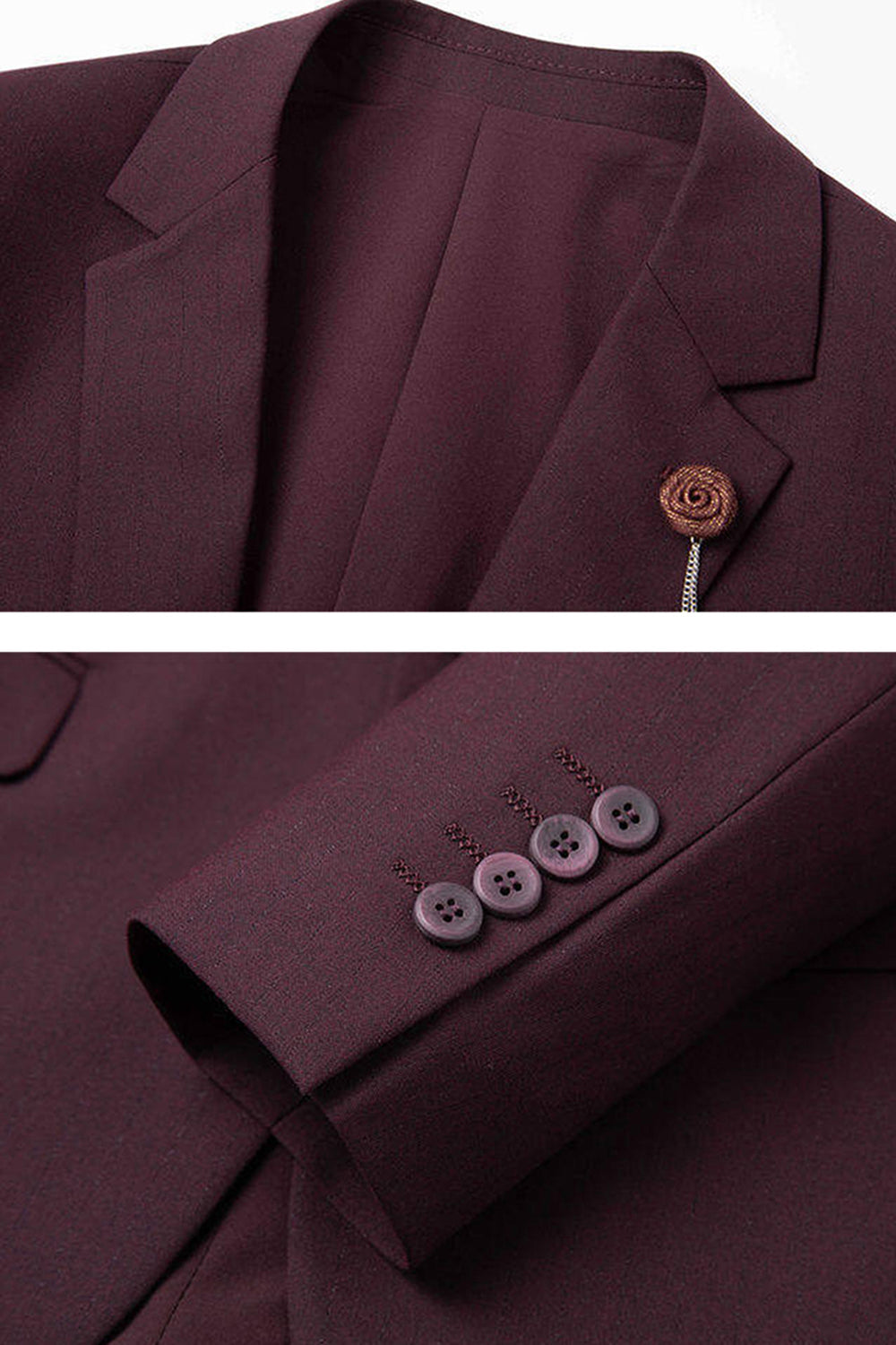 Dark Red Notched Lapel One Button 2-Piece Men's Suits