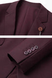Dark Red Notched Lapel One Button 2-Piece Men's Suits