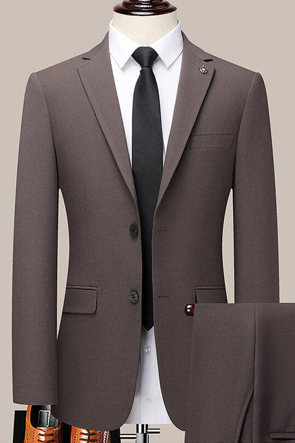 Coffee Notched Lapel 2 Pieces Slim Fit Men's Suit