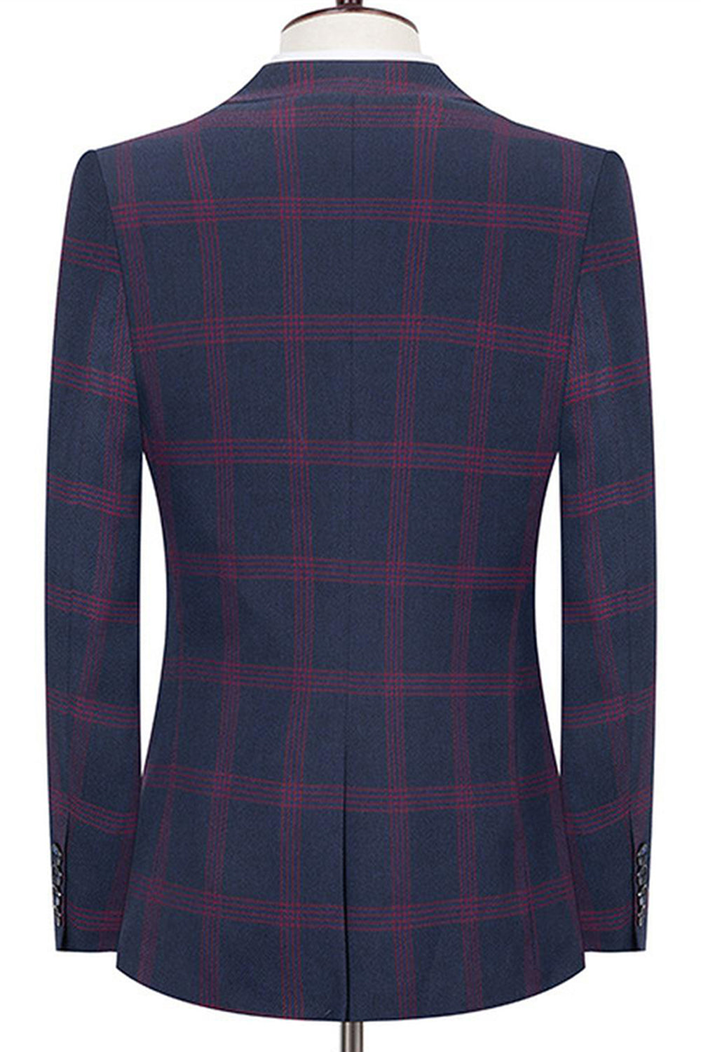 Blue Notched Lapel Slim Fit Plaid 3 Pieces Men's Prom Suits