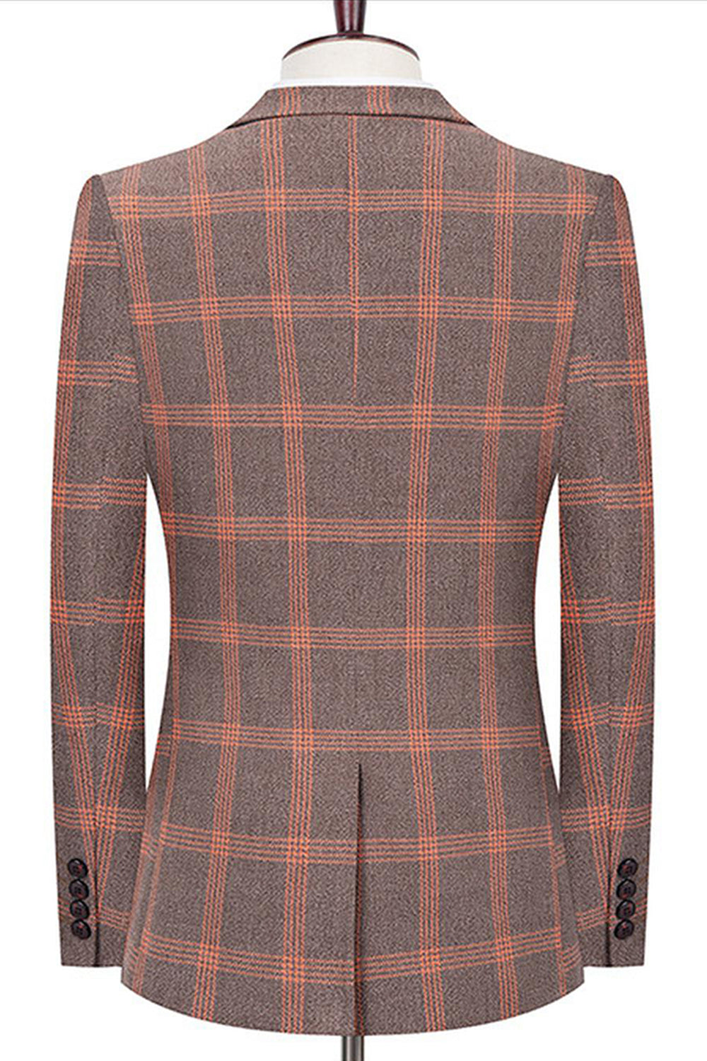 Blue Notched Lapel Slim Fit Plaid 3 Pieces Men's Prom Suits