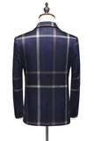 Dark Blue Notched Lapel Plaid 3-Piece Men's Formal Suits