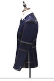 Dark Blue Notched Lapel Plaid 3-Piece Men's Formal Suits