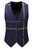 Dark Blue Notched Lapel Plaid 3-Piece Men's Formal Suits