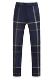Dark Blue Notched Lapel Plaid 3-Piece Men's Formal Suits