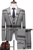 Dark Blue Notched Lapel Plaid 3-Piece Men's Formal Suits