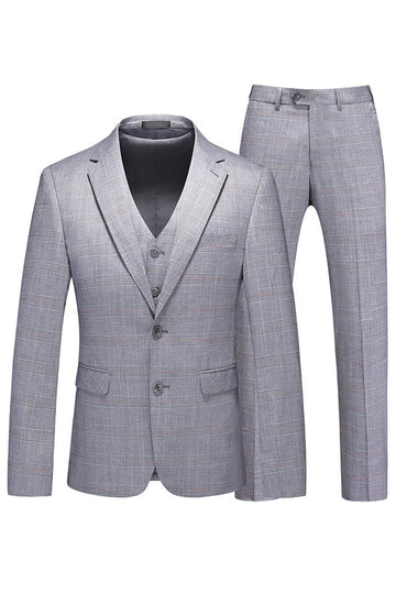 Grey 3 Piece Notched Lapel Single Breasted Men's Formal Suits