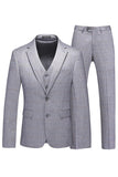 Grey 3 Piece Notched Lapel Single Breasted Men's Formal Suits