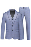 Blue Notched Lapel Singel Breasted 3 Pieces Men's Formal Suits