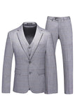 Grey Plaid 3 Pieces Notched Lapel Men's Formal Suits