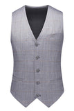 Grey Plaid 3 Pieces Notched Lapel Men's Formal Suits