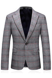 Men's Grey Plaid One Button Peak Lapel 3 Pieces Prom Suits