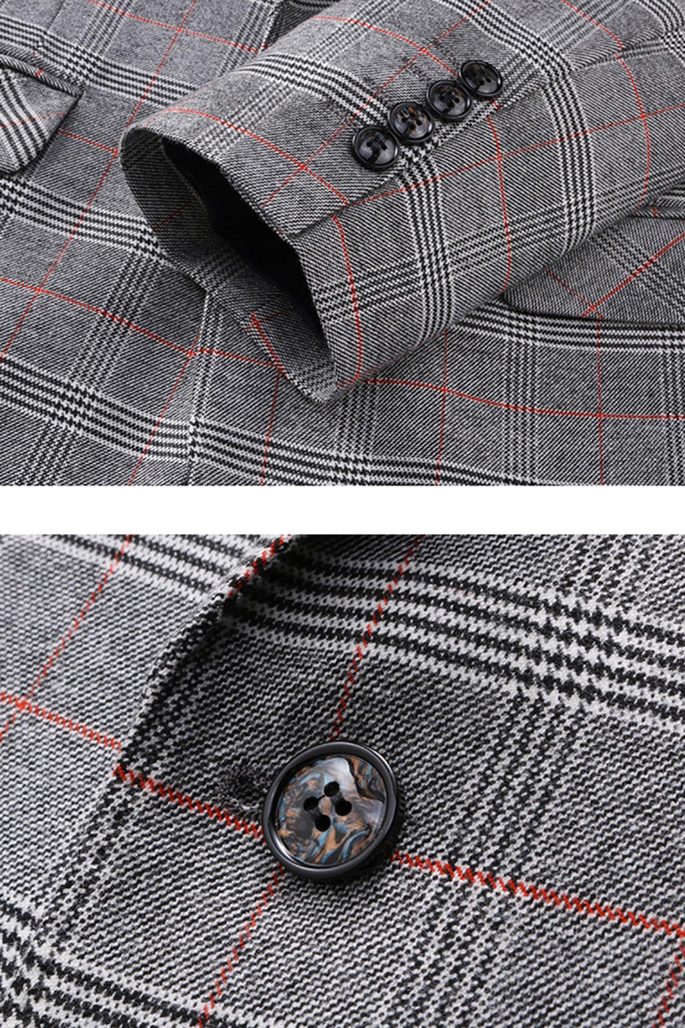 Men's Grey Plaid One Button Peak Lapel 3 Pieces Prom Suits