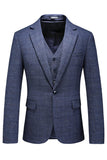 Dark Blue Plaid Notched Lapel 3 Pieces Men's Prom Suits