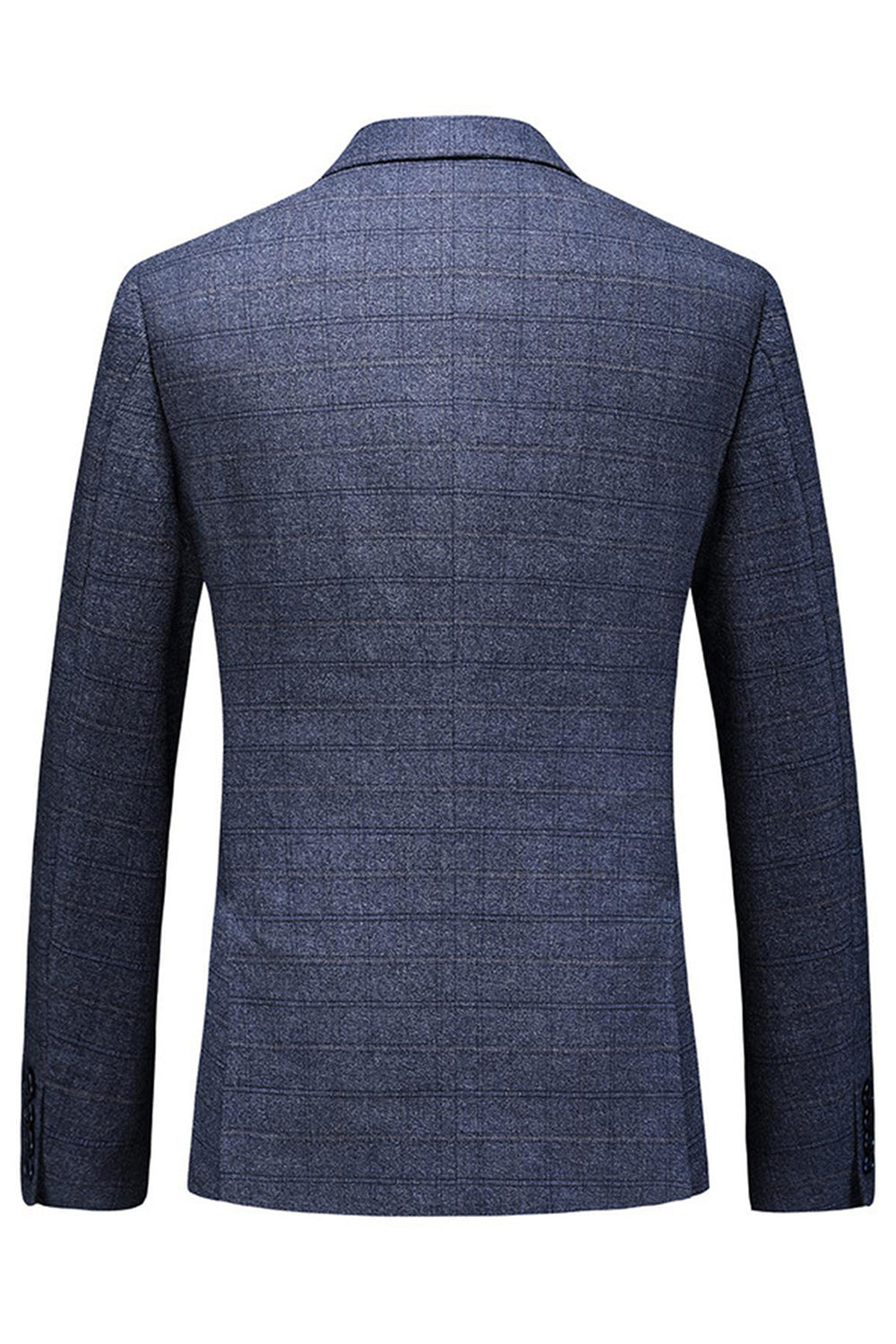 Dark Blue Plaid Notched Lapel 3 Pieces Men's Prom Suits