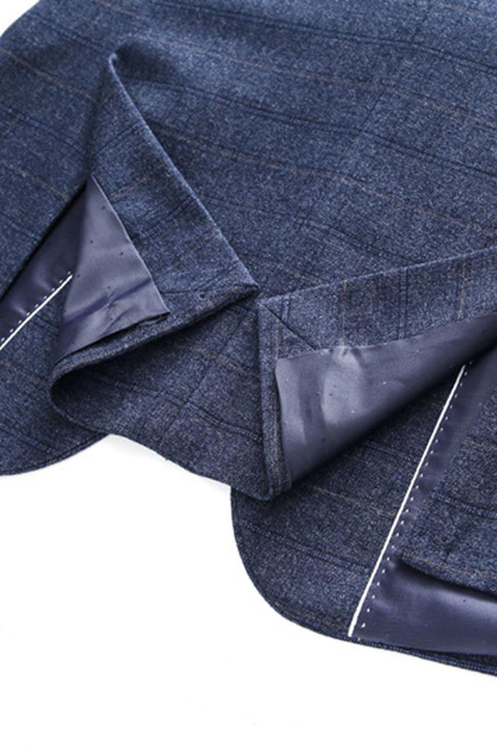 Dark Blue Plaid Notched Lapel 3 Pieces Men's Prom Suits