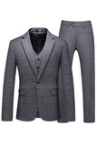 Dark Blue Plaid Notched Lapel 3 Pieces Men's Prom Suits