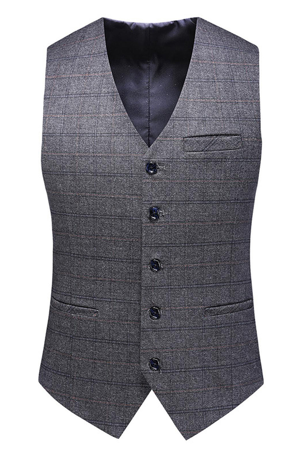 Dark Blue Plaid Notched Lapel 3 Pieces Men's Prom Suits