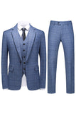 Dark Blue Plaid Notched Lapel 3 Pieces Men's Prom Suits