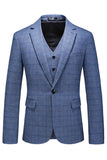 Dark Blue Plaid Notched Lapel 3 Pieces Men's Prom Suits