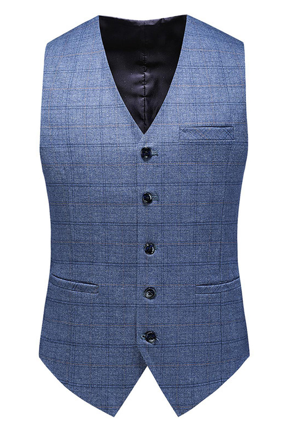 Dark Blue Plaid Notched Lapel 3 Pieces Men's Prom Suits