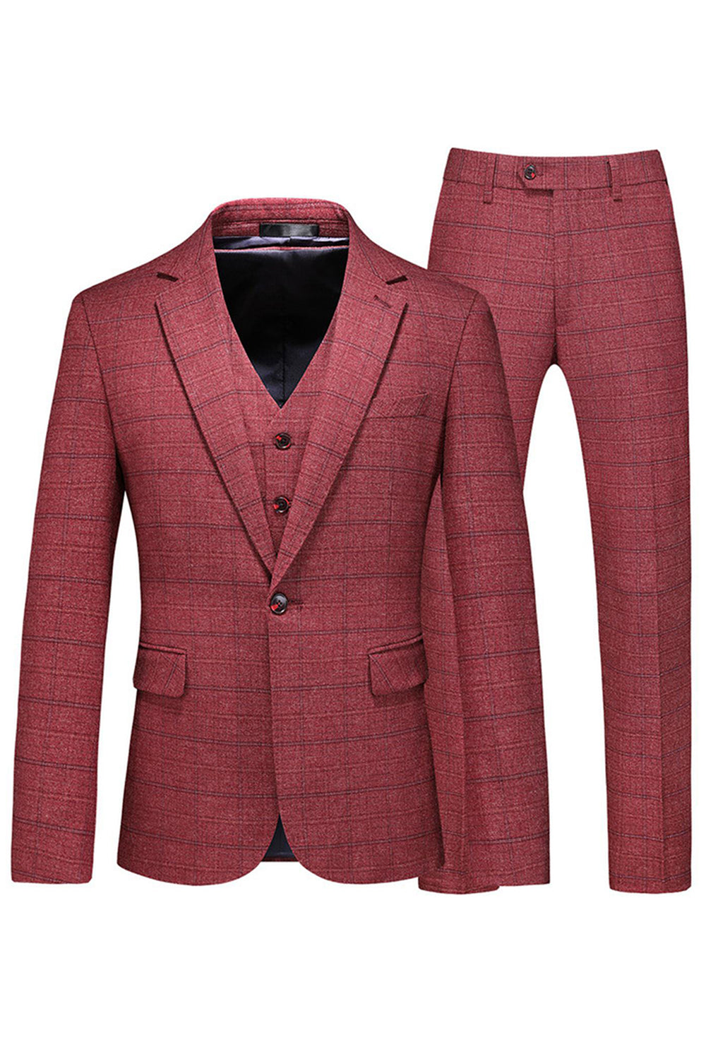 Dark Blue Plaid Notched Lapel 3 Pieces Men's Prom Suits