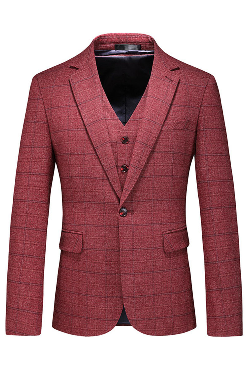 Dark Blue Plaid Notched Lapel 3 Pieces Men's Prom Suits