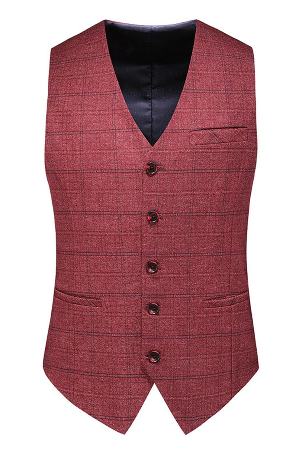 Dark Blue Plaid Notched Lapel 3 Pieces Men's Prom Suits