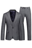 Men's Grey Plaid Peak Lapel One Button 3 Pieces Formal Suits