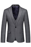 Men's Grey Plaid Peak Lapel One Button 3 Pieces Formal Suits