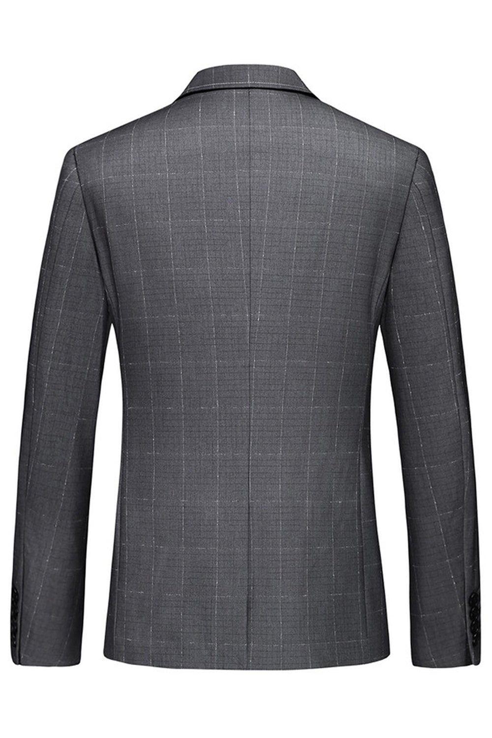 Men's Grey Plaid Peak Lapel One Button 3 Pieces Formal Suits