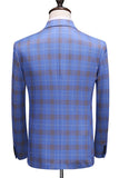 Blue Plaid Peak Double Breasted Lapel 2 Pieces Men's Prom Suits
