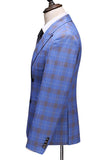 Blue Plaid Peak Double Breasted Lapel 2 Pieces Men's Prom Suits