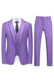 Men's 3 Pieces Violet One Button Notched Lapel Prom Suits