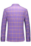 Violet Plaid Notched Lapel 3 Pieces Men's Prom Suits