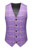 Violet Plaid Notched Lapel 3 Pieces Men's Prom Suits