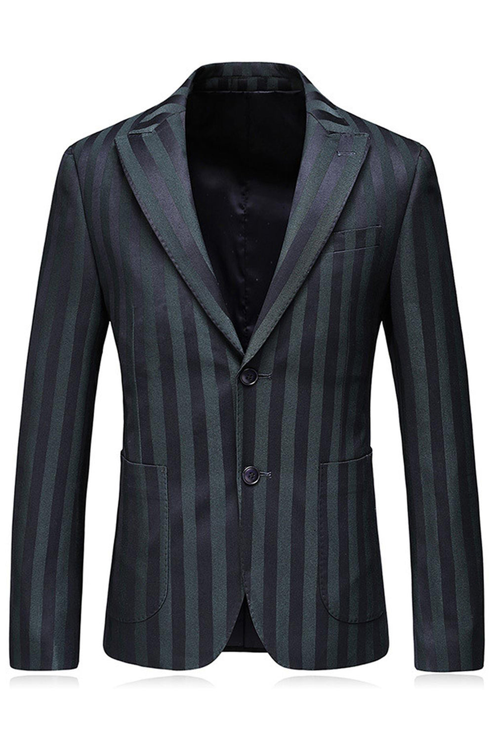 Grey Green Striped Peaked Lapel 3 Pieces Men's Prom Suits