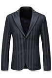 Grey Green Striped Peaked Lapel 3 Pieces Men's Prom Suits