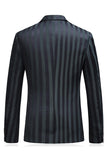 Grey Green Striped Peaked Lapel 3 Pieces Men's Prom Suits