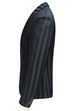 Grey Green Striped Peaked Lapel 3 Pieces Men's Prom Suits