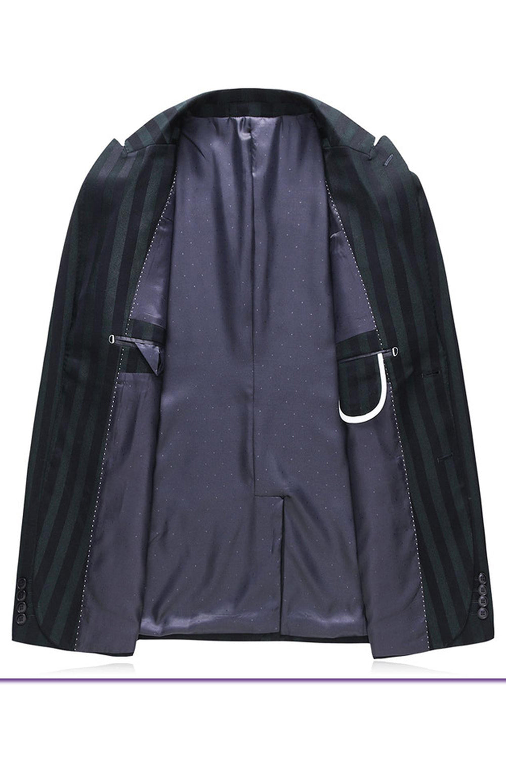 Grey Green Striped Peaked Lapel 3 Pieces Men's Prom Suits