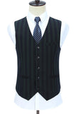 Grey Green Striped Peaked Lapel 3 Pieces Men's Prom Suits